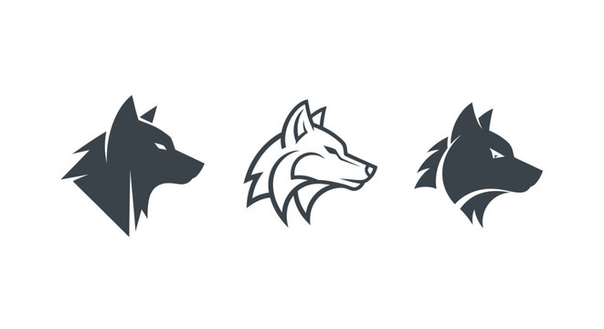 Three stylized wolf head silhouettes in black.