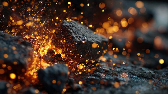 Burning ember and sparks texture evoking warmth and energy perfect for nature survival or adventure-inspired digital content