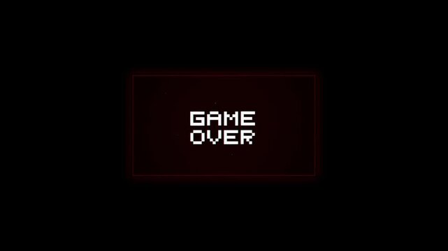Retro Pixel Art Game Over Screen with Digital Glitch Effect and Neon Red Border for Gaming Content