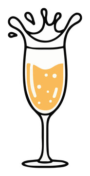 Prosecco glass top down splashing liquid vector. Generative AI