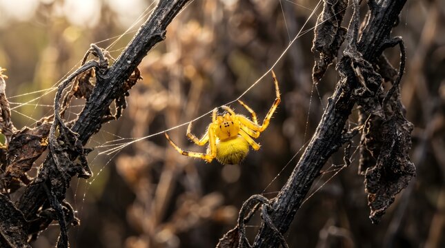 yellow spider in the morning