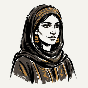 Elegant illustration of a Middle Eastern woman wearing a hijab