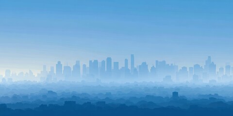 Fototapeta premium Cityscape silhouette in blue tones with modern buildings and atmospheric perspective design
