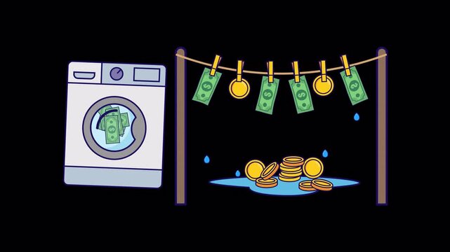 Money bills hanging on a clothesline after washing, symbolic laundering concept