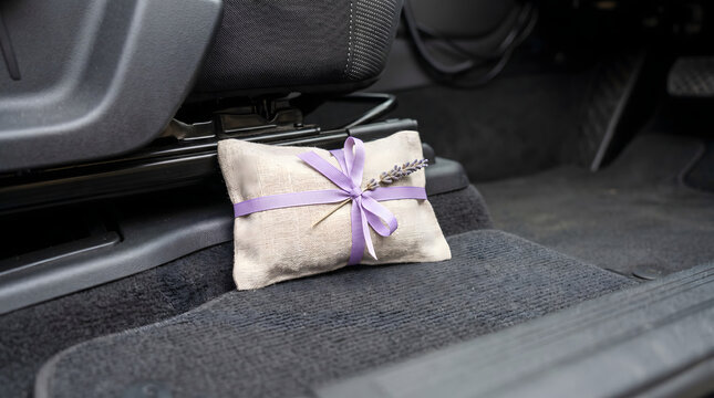 Linen aroma sachet lavender scent bag under the seat on car floor mat interior