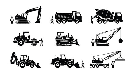 Construction Equipment Silhouettes Flat Vector Illustration On White Background © nurjahan