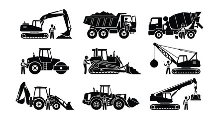 Construction Equipment Silhouettes Flat Vector Illustration On White Background © nurjahan