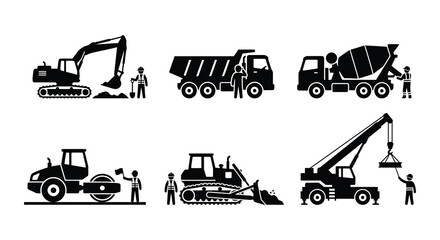 Construction Equipment Silhouettes Flat Vector Illustration On White Background © nurjahan