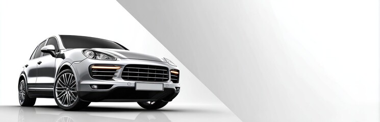 Naklejka premium Modern silver car on a white background with diagonal shape for advertising