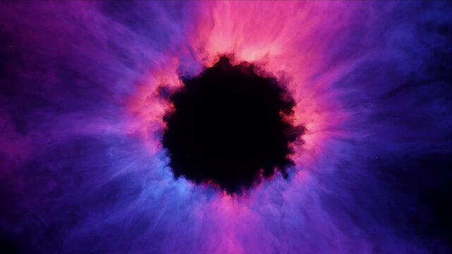 Colorful smoke cloud background surreal cosmic energy ring abstract vortex portal with glowing neon light border and dark empty center futuristic dramatic art design for creative backdrop atmosphere