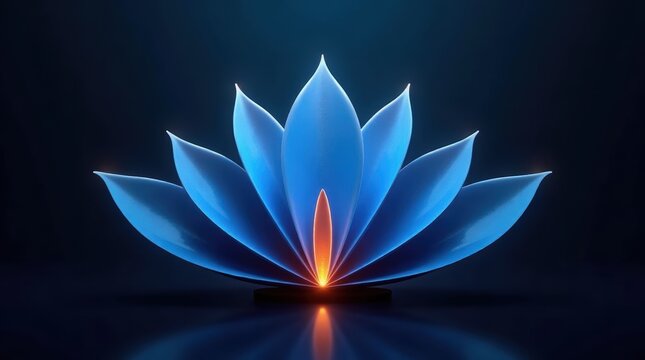 Glowing blue lotus flower symbol with a bright light in the center