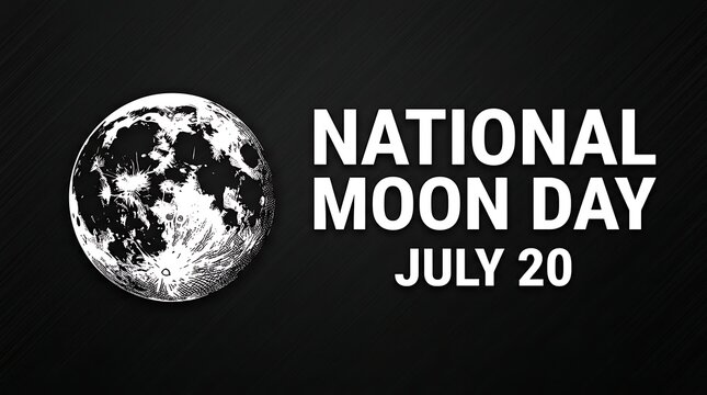 National moon day july 20 celebration graphic with detailed lunar illustration