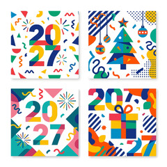 Obraz premium Colorful geometric greeting cards for the new year 2027