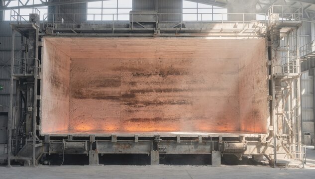 Daytime medium shot of a hightemp magnesium oxide furnace section showcasing durable refractory walls under natural light emphasizing industrial heat processes.