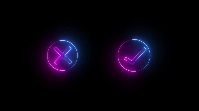 Animated Cyberpunk Pink and Blue Neon Check and Cross Marks Loop