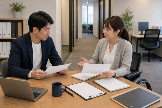 職場の合理的配慮について相談する男女