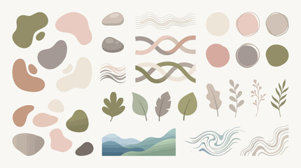 Fototapeta premium Modern Organic Shapes and Botanical Elements Collection for Aesthetic Graphic Design Projects and Minimalist Branding