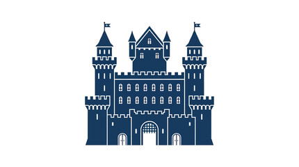 Medieval Castle Silhouette Icon Vector Blue White © ades