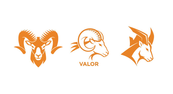 Three Orange Ram Head Logos with Valor Text.