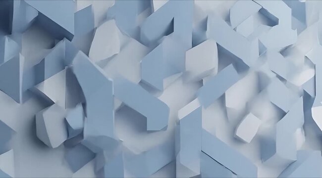 Geometric shapes form a complex 3D background texture with abstract design