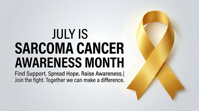 Sarcoma cancer awareness month july banner with yellow ribbon, awareness