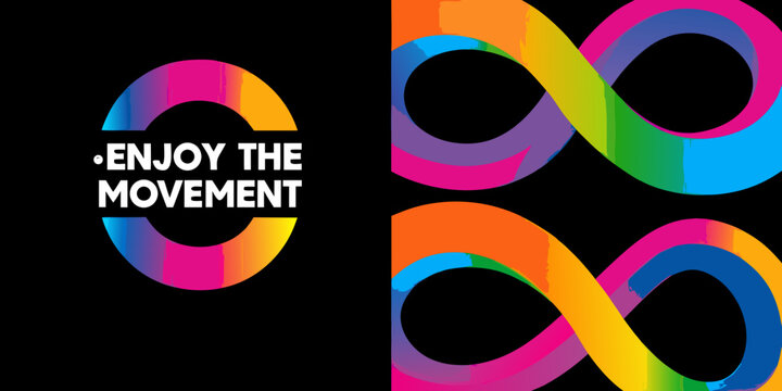 split graphic design layout with colorful infinity symbols abstract art modern visual composition black background contrast