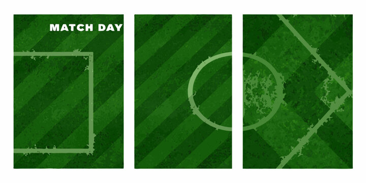 three vertical panels of a textured green football field graphic soccer match day sport athletic competition