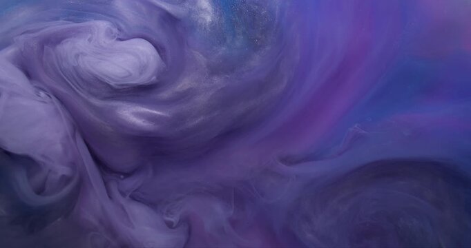 Vapor flow. Ink swirl. Violet purple silver shimmering art smoke liquid stream blend color. Fume vortex abstract water blur background.