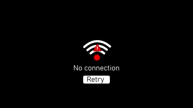 No internet connection error with retry button animation on black background, no connection internet error