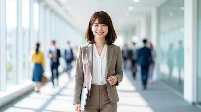タブレットを持って微笑むビジネスウーマン