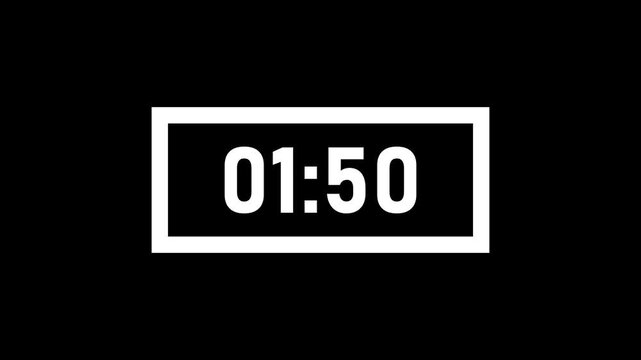 Countdown 2 minutes Timer Digital Clock Displaying Decreasing Time with Clean White Numbers on Black Background