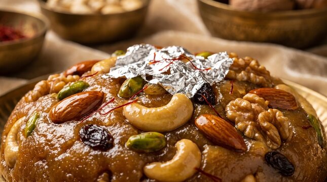Rich Dry Fruit Halwa with Mixed Nuts and Edible Silver Leaf
