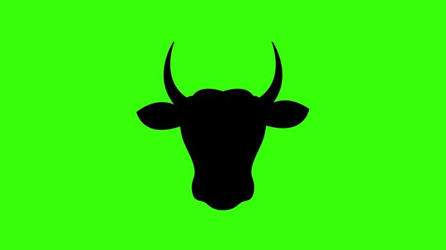 Bull head silhouette breathing motion green screen loop
