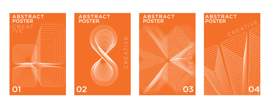 Orange Abstract Line Art Poster Set with Dynamic Geometric Shapes