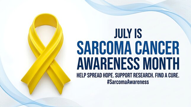 July is sarcoma cancer awareness month yellow ribbon banner with awareness