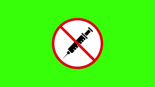 Prohibited injection sign animation on green screen background