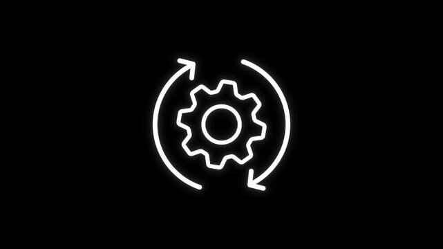 System malfunction gear and arrow processing loop animation on black background