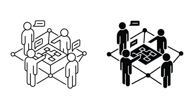 Business team collaborative workflow brainstorming session isometric icon