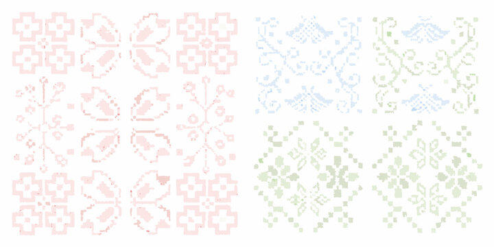 cross stitch embroidery patterns pixelated vintage style ornament design textile needlework crafts hobby artistic decorative aesthetic