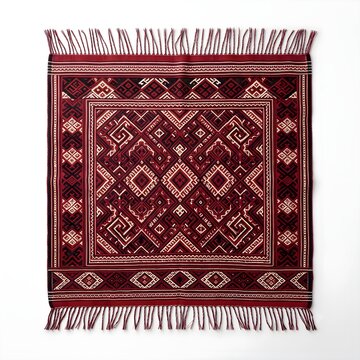 Authentic Batak Ulos Woven Textile Flat Lay Isolated on White Background