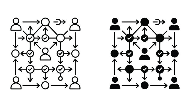 People network connection flowchart icon set with connection, flowchart
