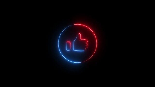 Animated neon line like Button animation. abstract social media like button on black background.