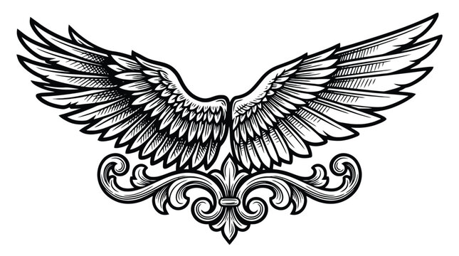 Eagle wings heraldic emblem vector filigree scroll tattoo logo.
