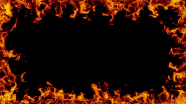 Realistic Fire Flames Frame Overlay on Black Background
