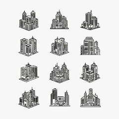 Obraz premium Corporate Skyline Illustrations Black and White Sketches of Modern City Buildings and Skyscrapers