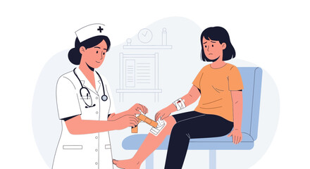 Fototapeta premium Nurse applying bandage to patient's leg in clinic