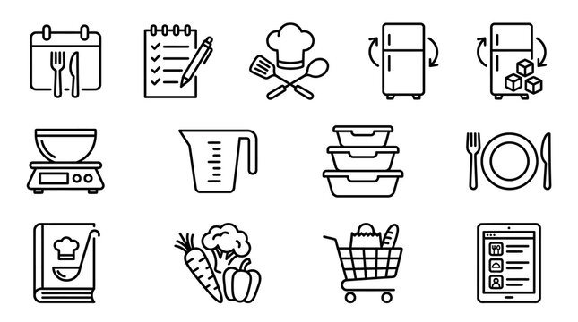 Cooking Icons: Kitchen, Food Prep, Recipes, Grocery, and Storage - Vector Set