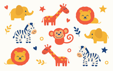 Obraz premium Seamless pattern whimsical jungle animals