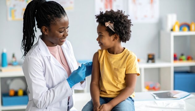 Nurse Administering Injection to Child with Compassionate Smile