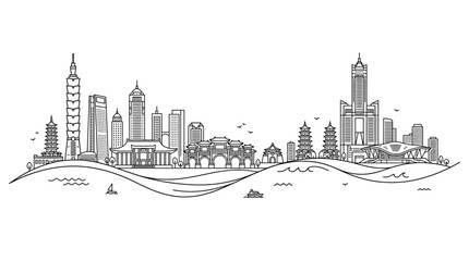 Obraz premium Taipei Skyline Black and White Line Art Cityscape